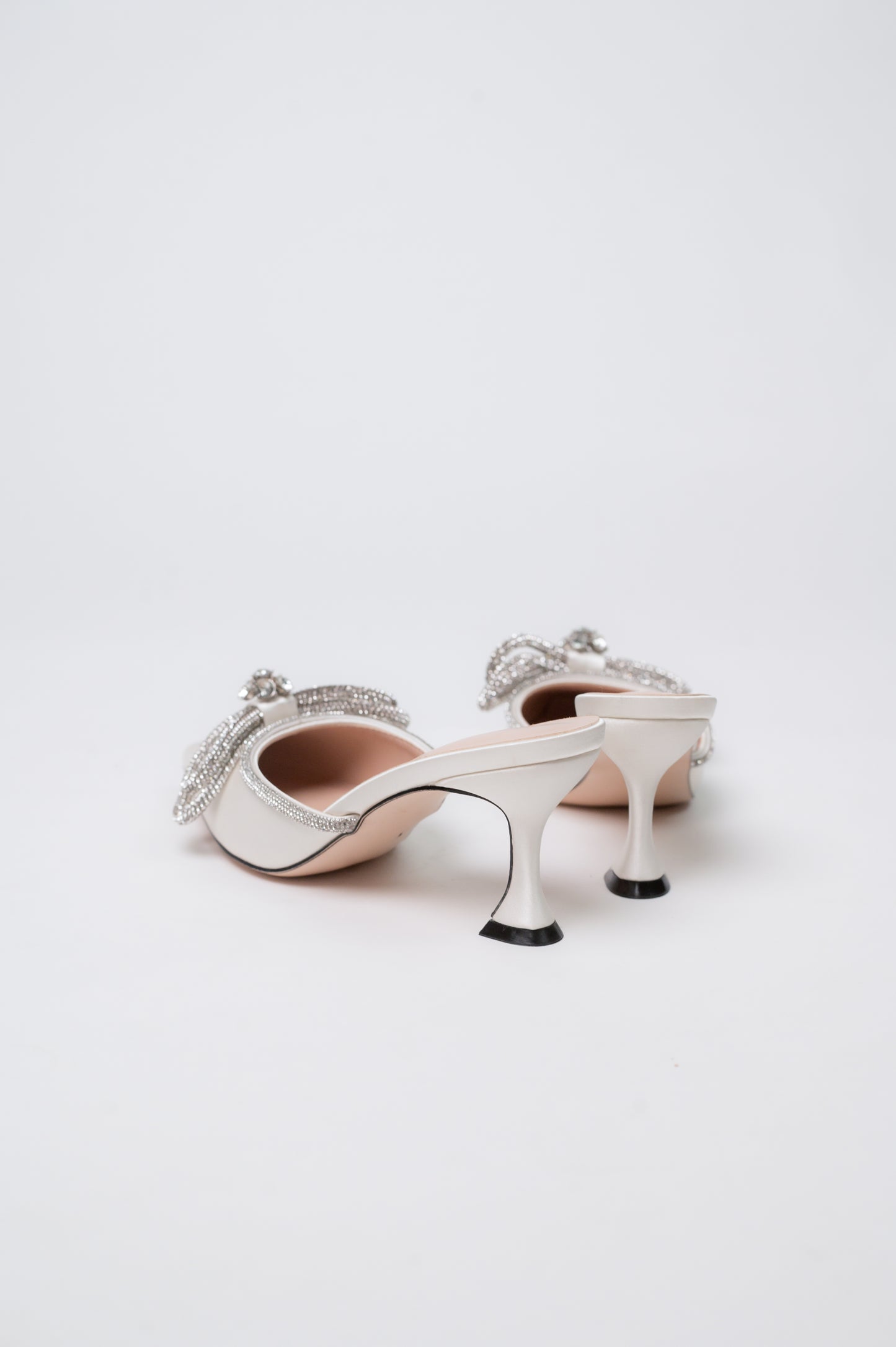 Gemini Ribbon Heeled Mules White