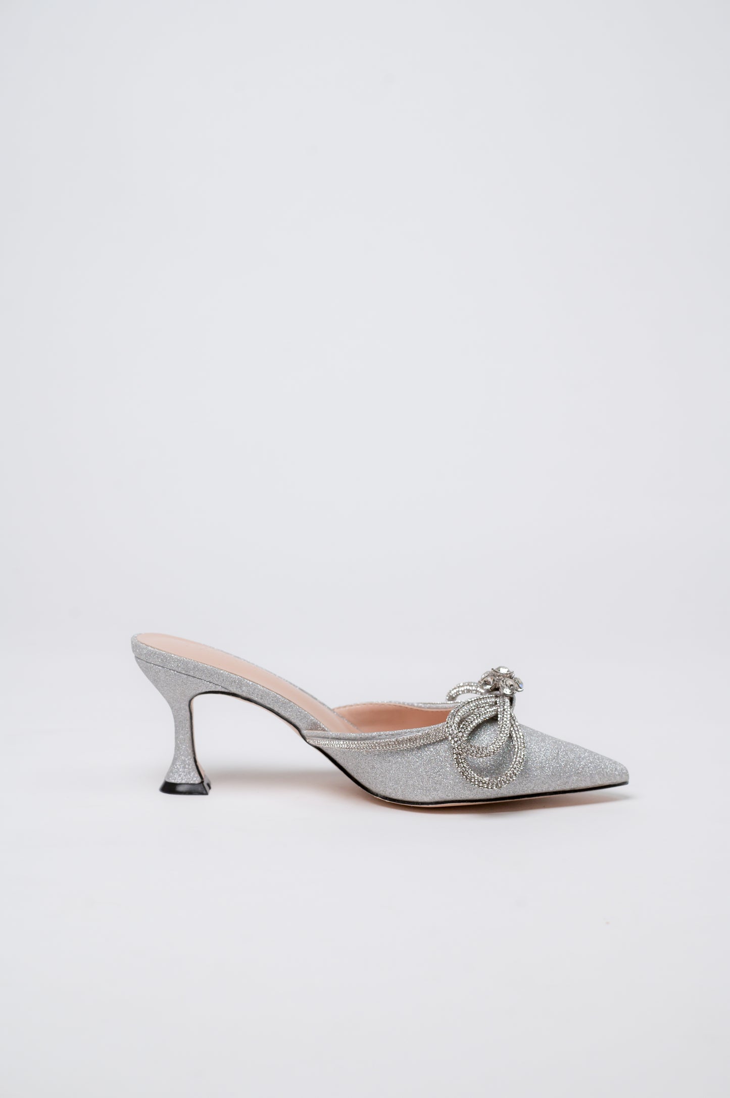 Gemini Ribbon Heeled Mules Silver