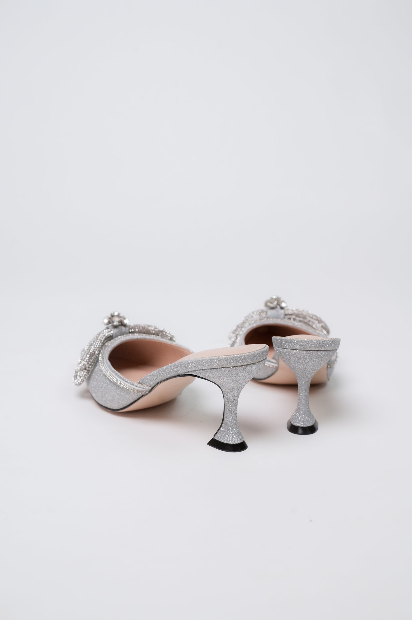 Gemini Ribbon Heeled Mules Silver
