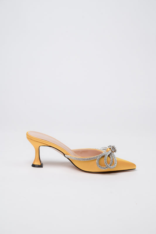 Gemini Ribbon Heeled Mules Yellow