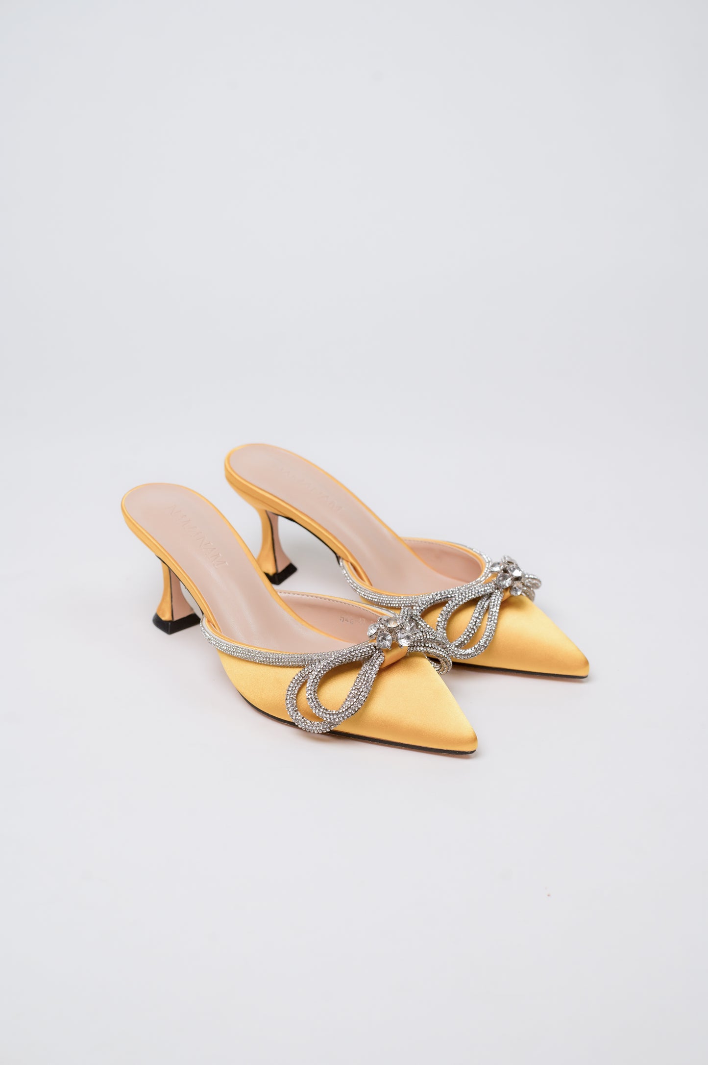 Gemini Ribbon Heeled Mules Yellow