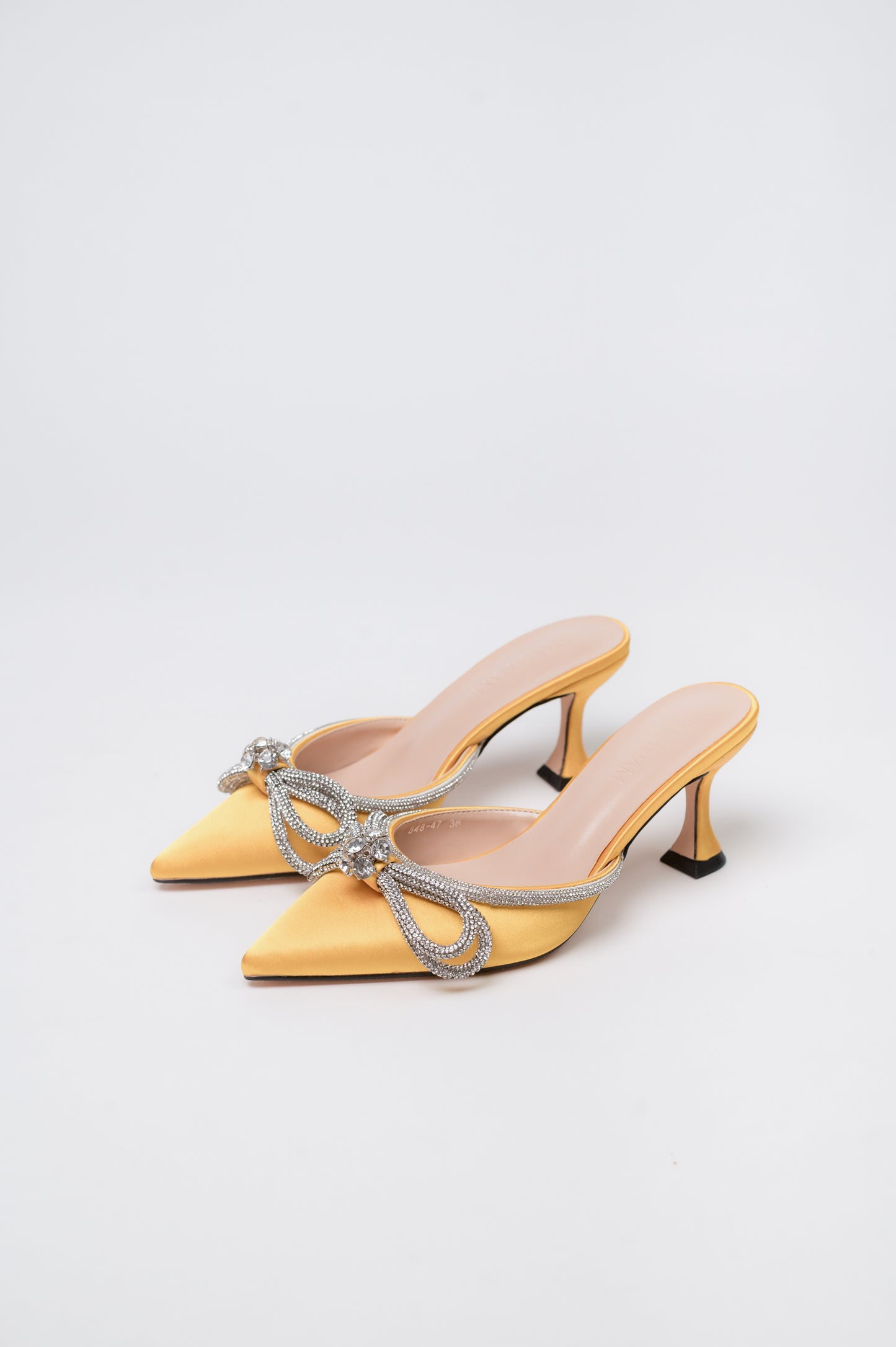 Gemini Ribbon Heeled Mules Yellow