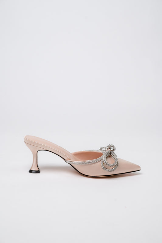 Gemini Ribbon Heeled Mules Nude