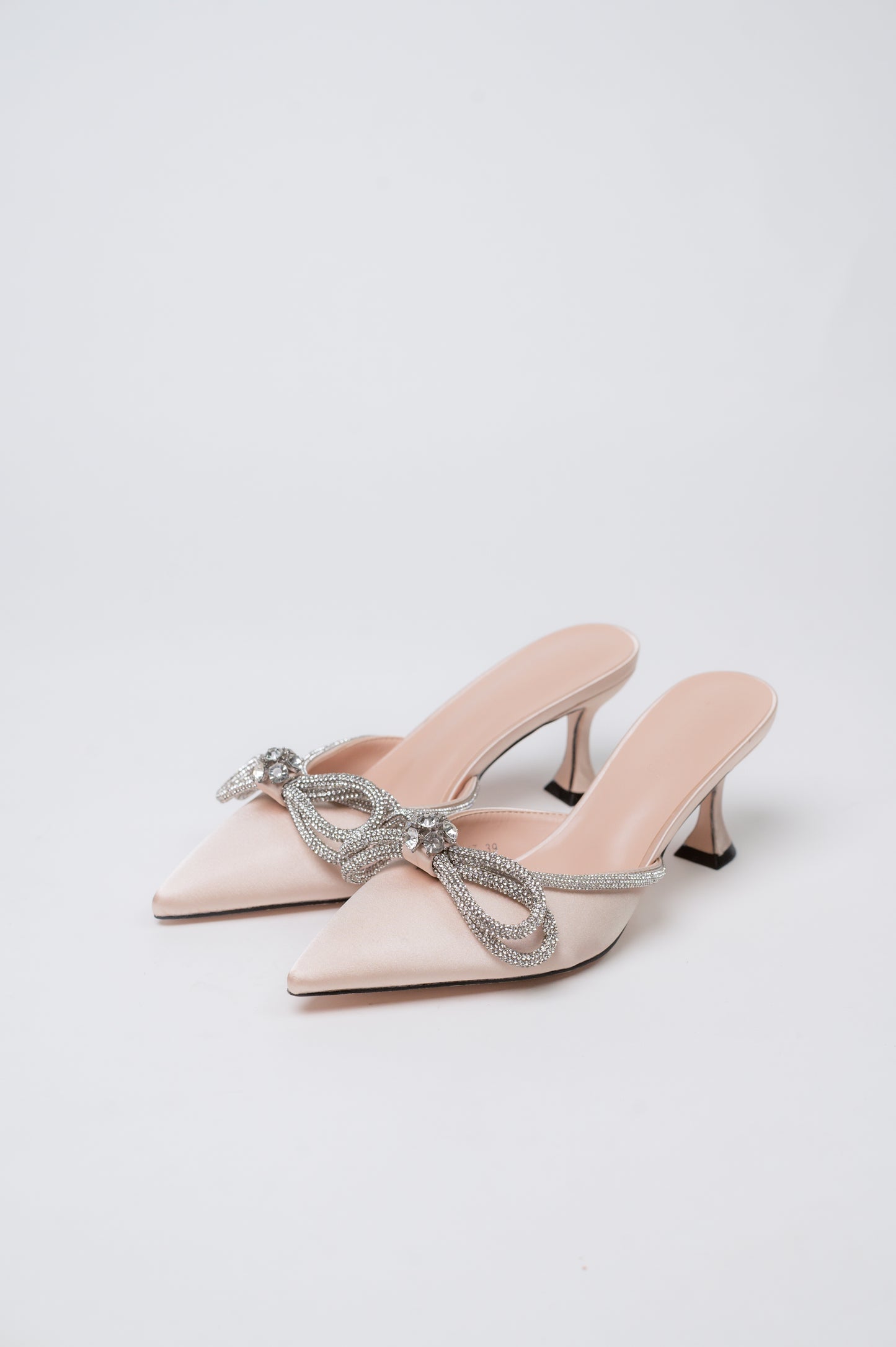 Gemini Ribbon Heeled Mules Nude