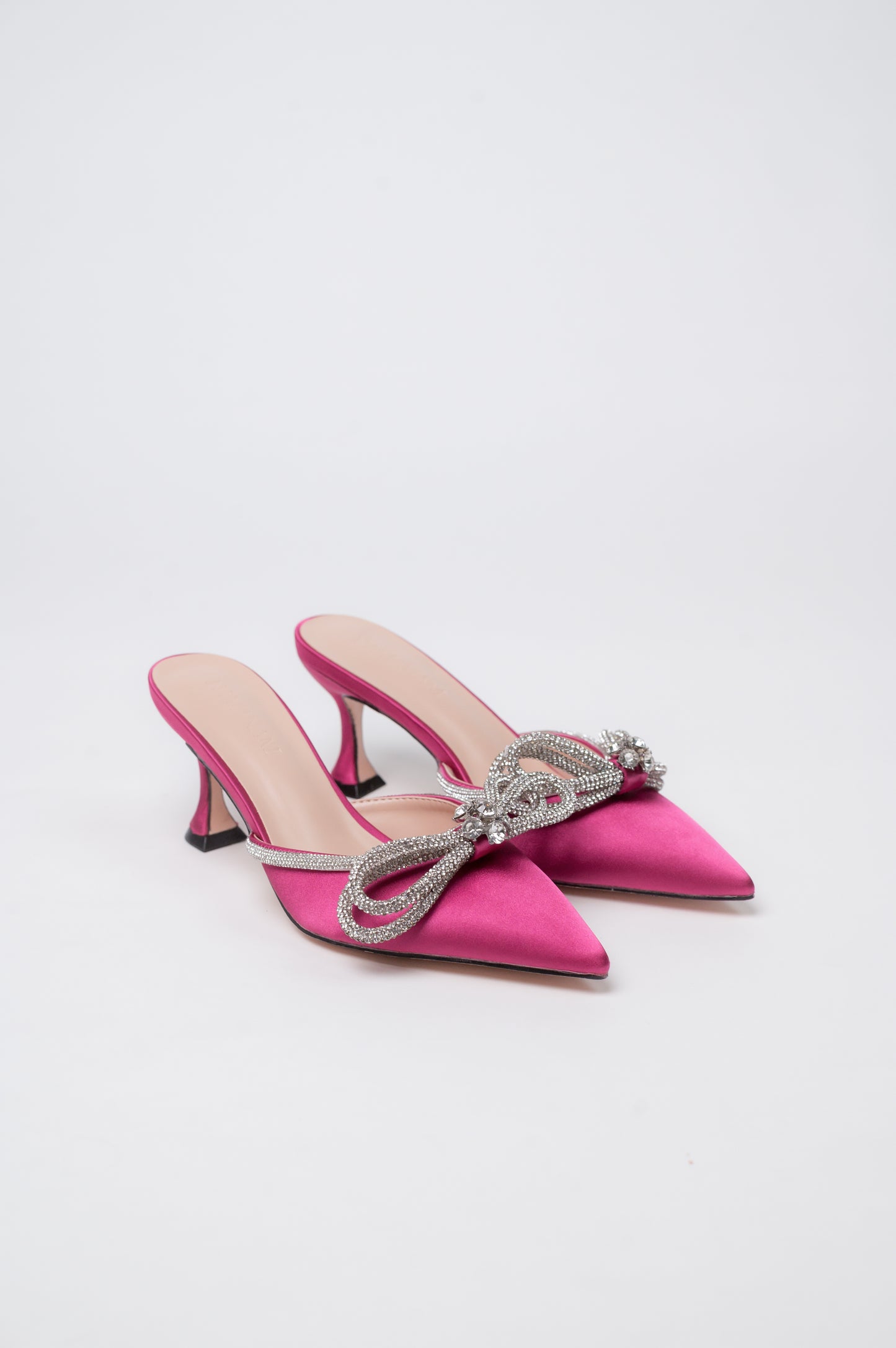 Gemini Ribbon Heeled Mules Fuschia