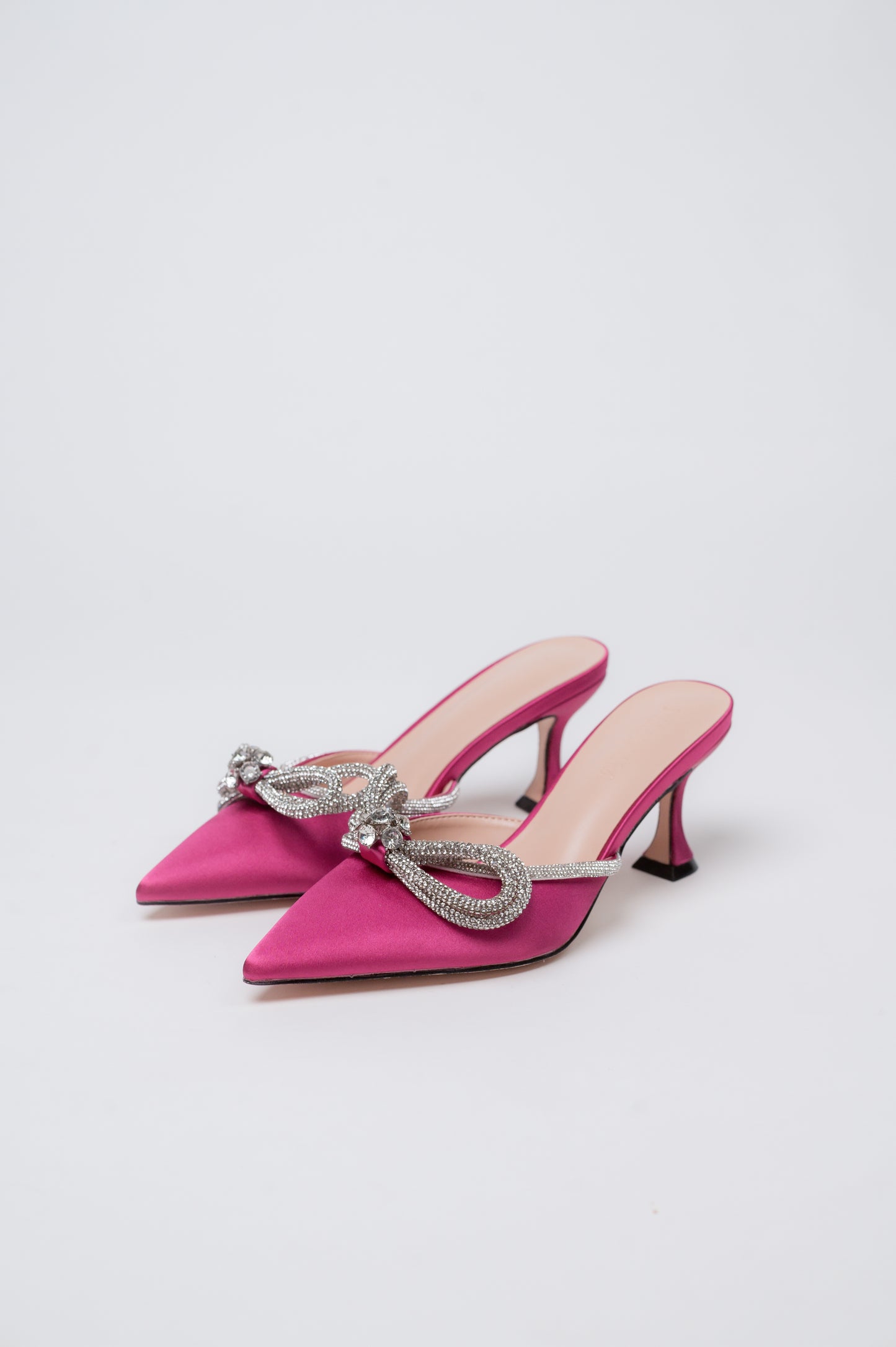 Gemini Ribbon Heeled Mules Fuschia