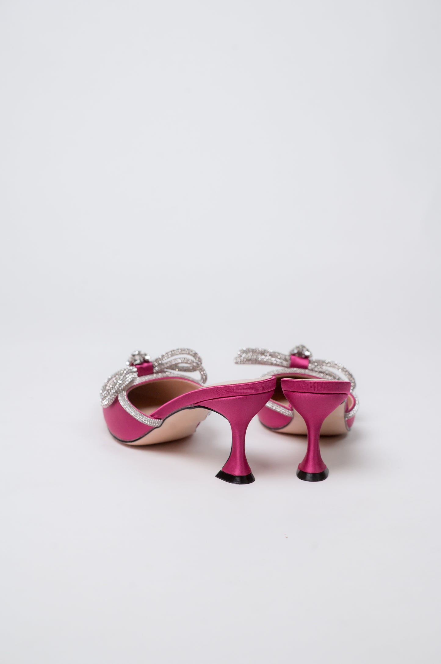 Gemini Ribbon Heeled Mules Fuschia